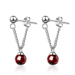 Elegant Round Natural Garnet Stone 925 Silver Needle Lady Tassel Stud Earring