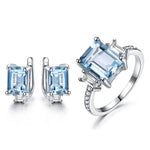 Sky Blue Topaz Ring and Clip Earrings 925 Sterling Silver Jewelry SetJewelry Sets5