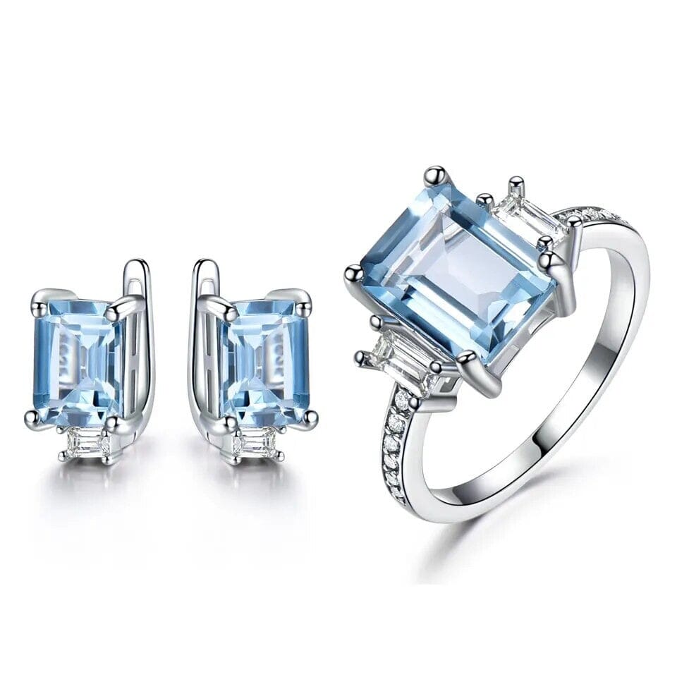 Sky Blue Topaz Ring and Clip Earrings 925 Sterling Silver Jewelry SetJewelry Sets5