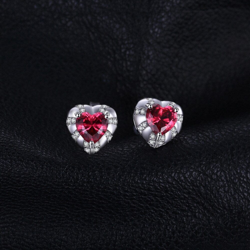 Love Heart 2.1ct Red Ruby 925 Sterling Silver Stud EarringsEarrings