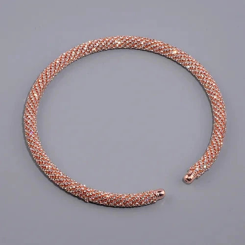 Luxury Crystal Collar Necklace Gold/Silver Plated Rhinestone Torques ChokerRose Gold Collar