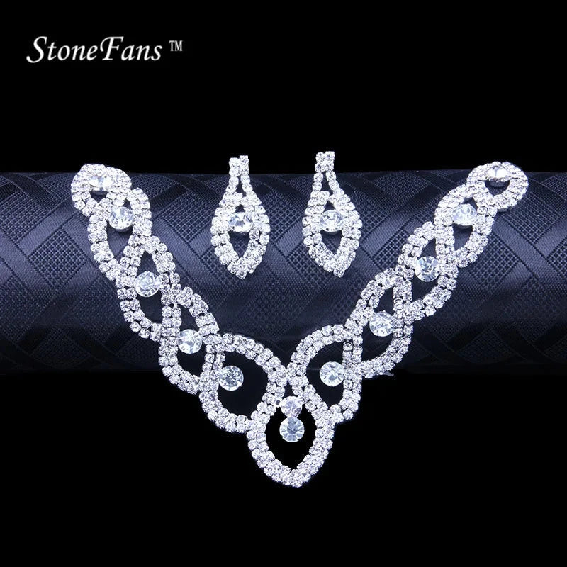 StoneFans Women Luxury Wedding Prom Bridal Crystal Rhinestone Necklace Earring Jewelry Set Hot New Trendy Rhinestone Jewellery