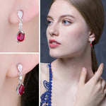 1.9ct Pear Red Ruby 925 Sterling Silver Drop Earrings