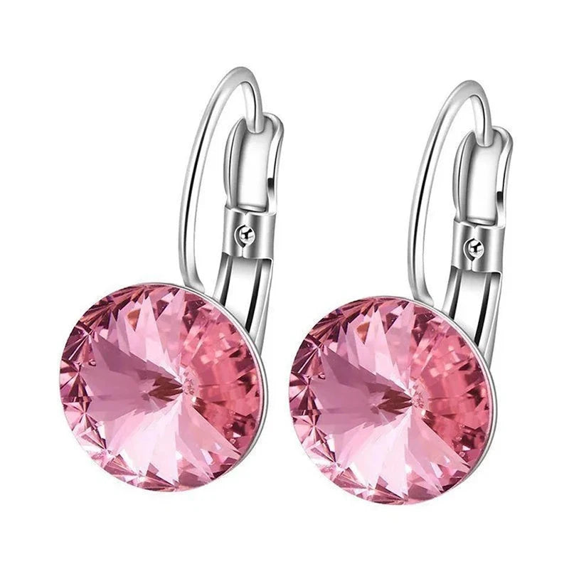 Sea Blue Crystal Hoop Earrings for Women, 9 Color Options