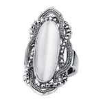 Bohemian Big Opal Stone Ring Black Crystal Rings For Women VintageSilver Plated8