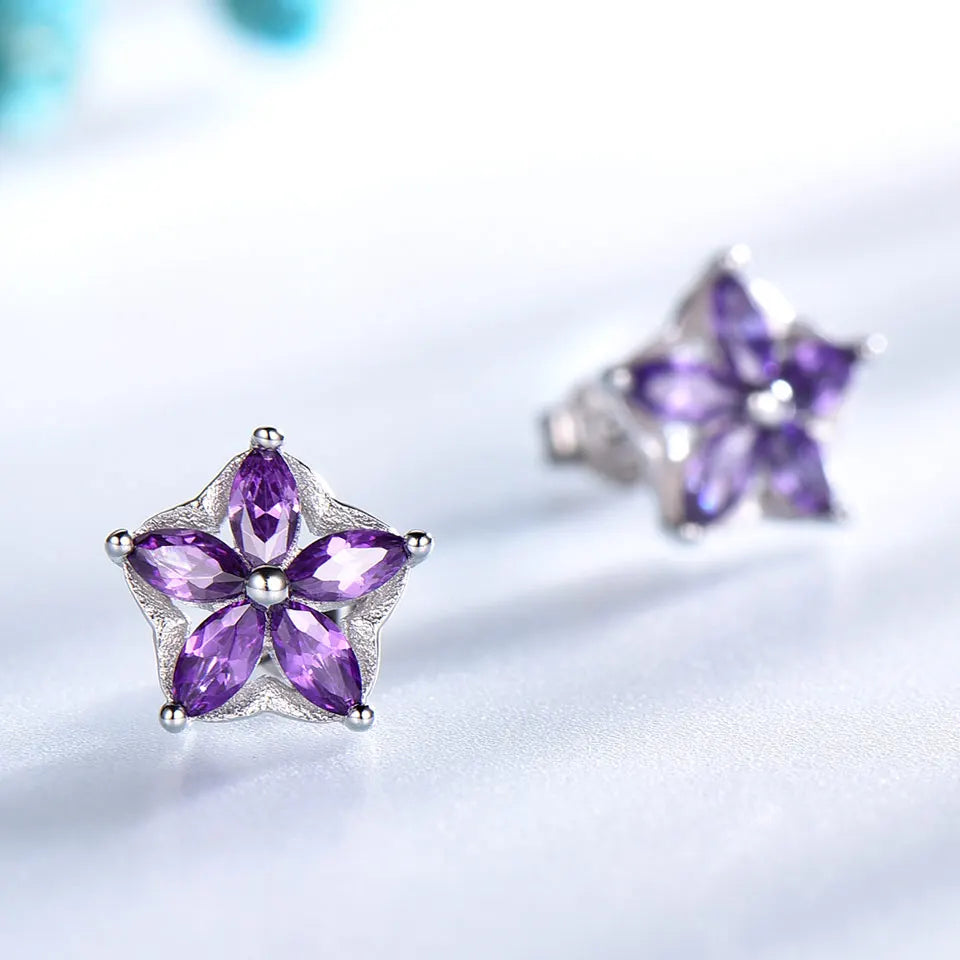 Staria Real 925 Sterling Silver Jewelry Created Nano Amethyst Stud Earrings