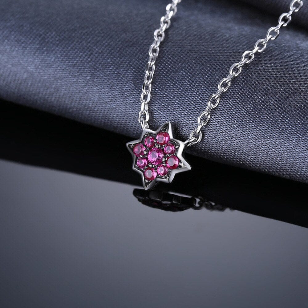 Flower Pink Ruby 925 Sterling Silver Pendant NecklaceNecklaces