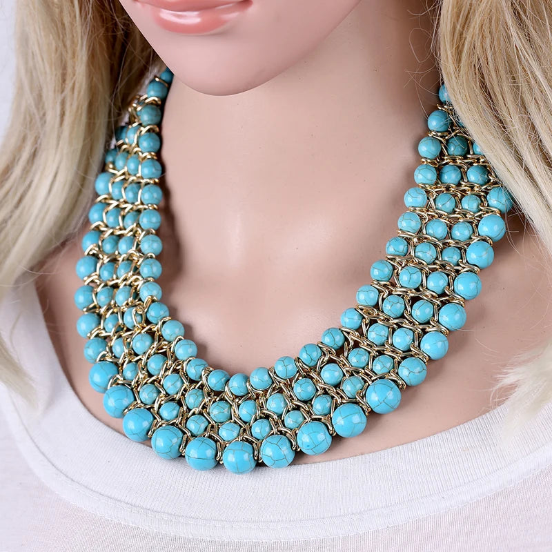 Turquoise Stands Weaving Statement Necklace for Women