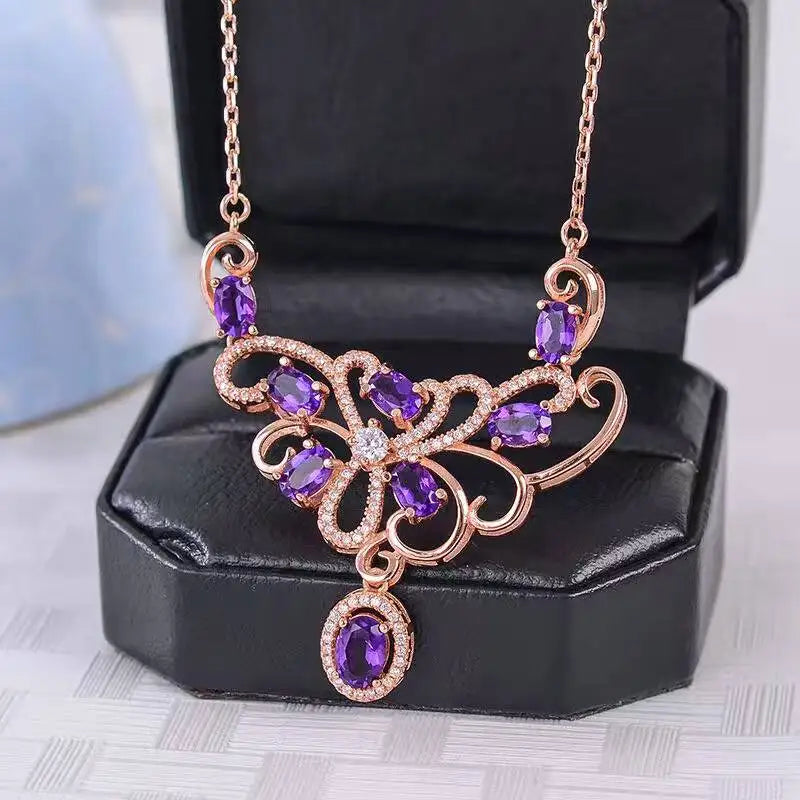 Iconic 8pcs Amethyst Necklace Pendant Solid