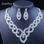 StoneFans Women Luxury Wedding Prom Bridal Crystal Rhinestone Necklace Earring Jewelry Set Hot New Trendy Rhinestone JewelleryTYPE 1