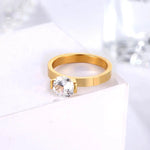 Gold Titanium Steel 1 Carat Crystal Wedding Ring for Women