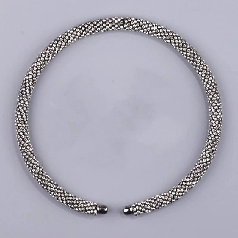 Luxury Crystal Collar Necklace Gold/Silver Plated Rhinestone Torques ChokerBlack gun Collar