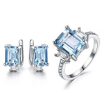 Sky Blue Topaz Ring and Clip Earrings 925 Sterling Silver Jewelry SetJewelry Sets