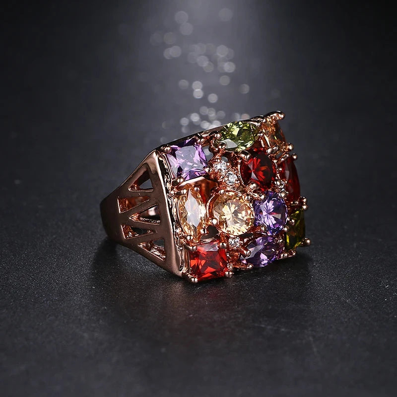Emmaya Rose Gold Colorful Zircon Square Ring