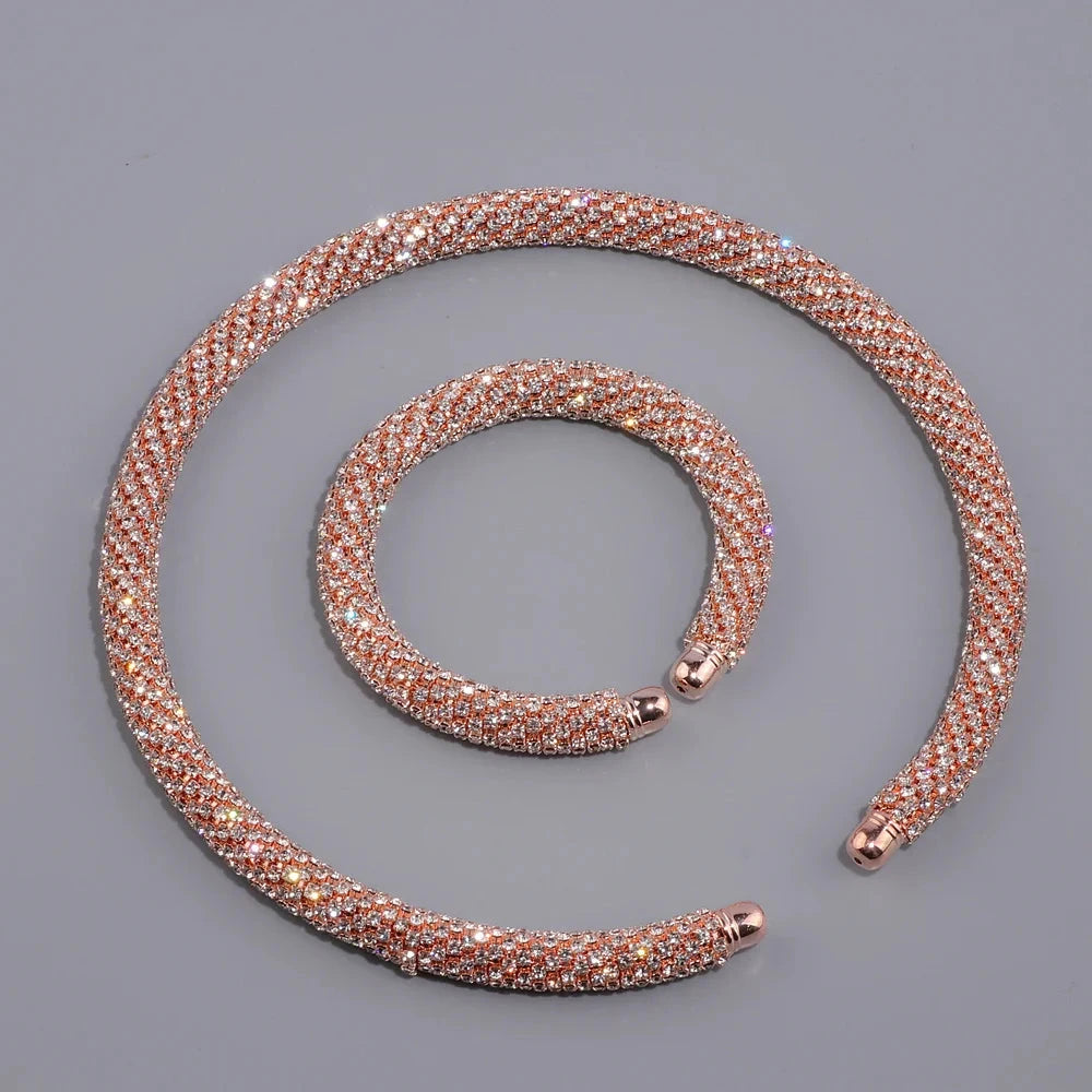 Luxury Crystal Collar Necklace Gold/Silver Plated Rhinestone Torques Choker