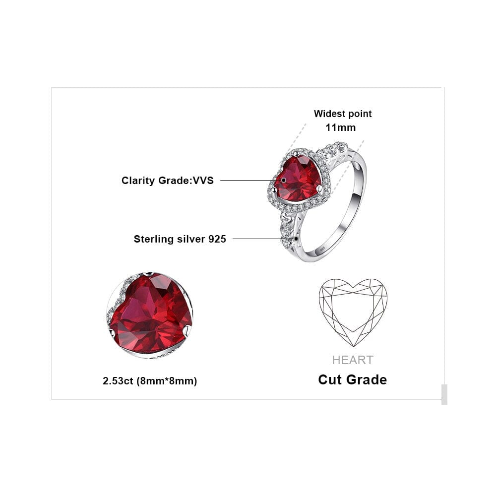 Heart Love 2.5ct Red Ruby Silver RingRing