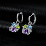 Natural Amethyst Blue Topaz Peridot Chrome Diopside Flower Dangle Drop Earrings