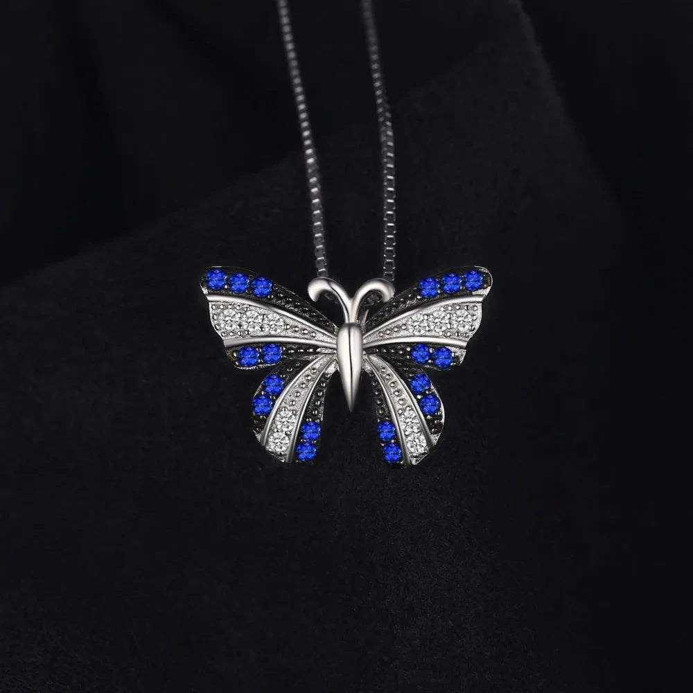 Blue Butterfly Spinel 925 Sterling Silver Pendant Necklace