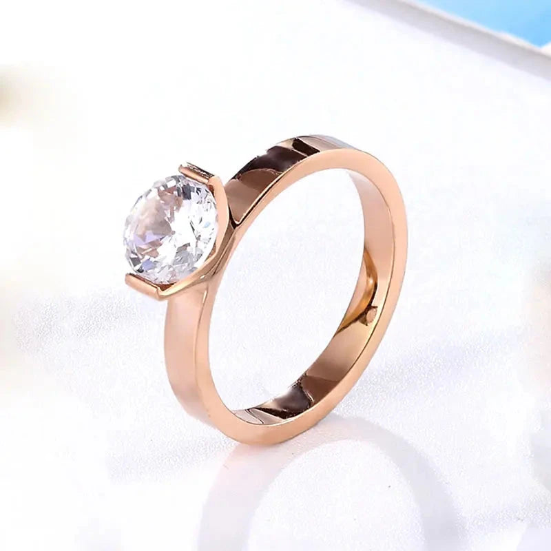 Gold Titanium Steel 1 Carat Crystal Wedding Ring for WomenPink6