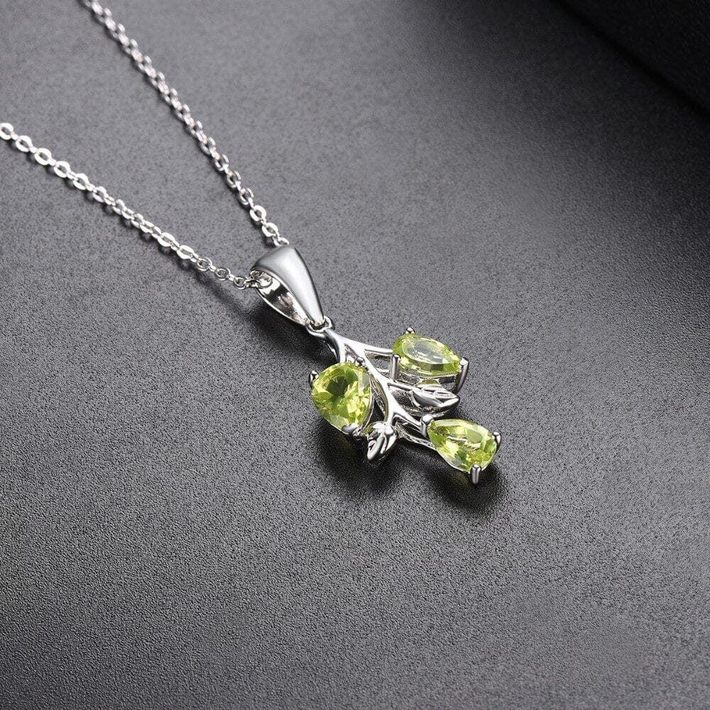 Leaves&Branches Peridot Pendant Solid 925 Sterling Silver Gemstone NecklaceNecklace