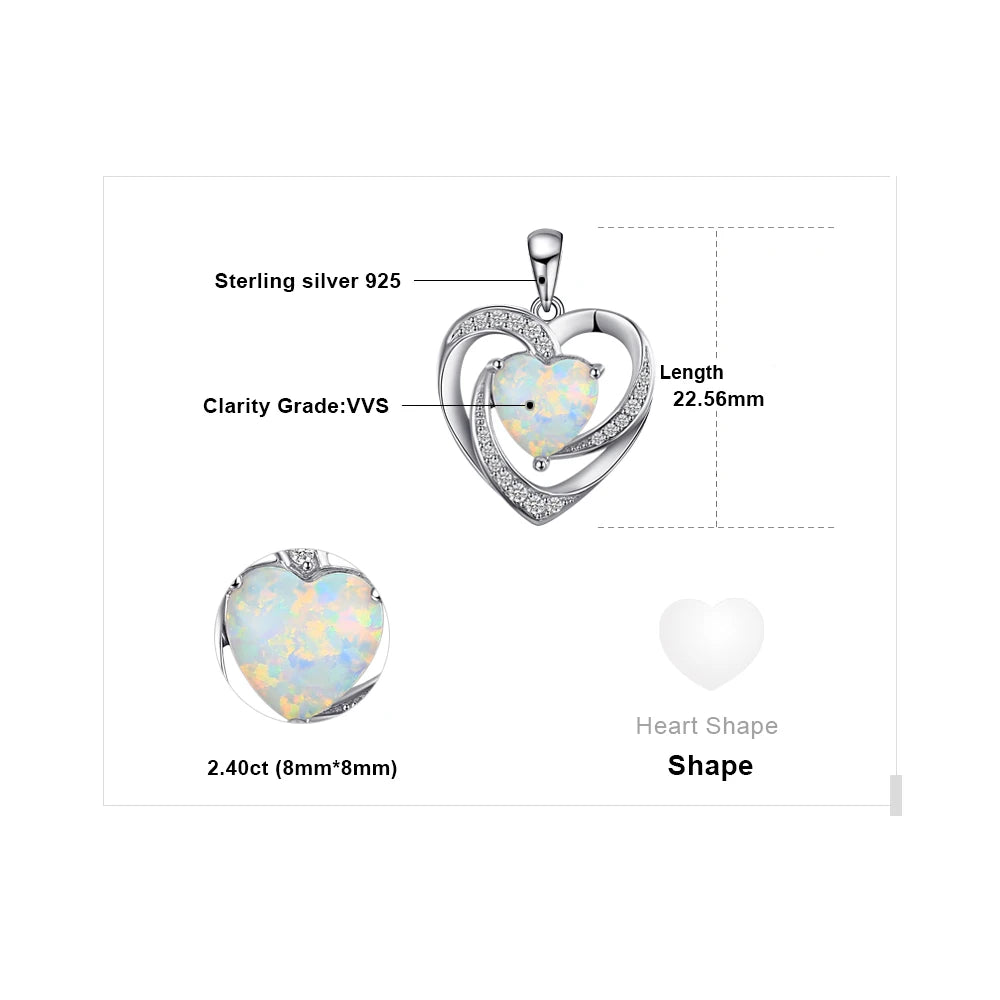 Heart Love 2.4ct Created Opal 925 Sterling Silver Pendant Necklace for Women (Pendant Only)