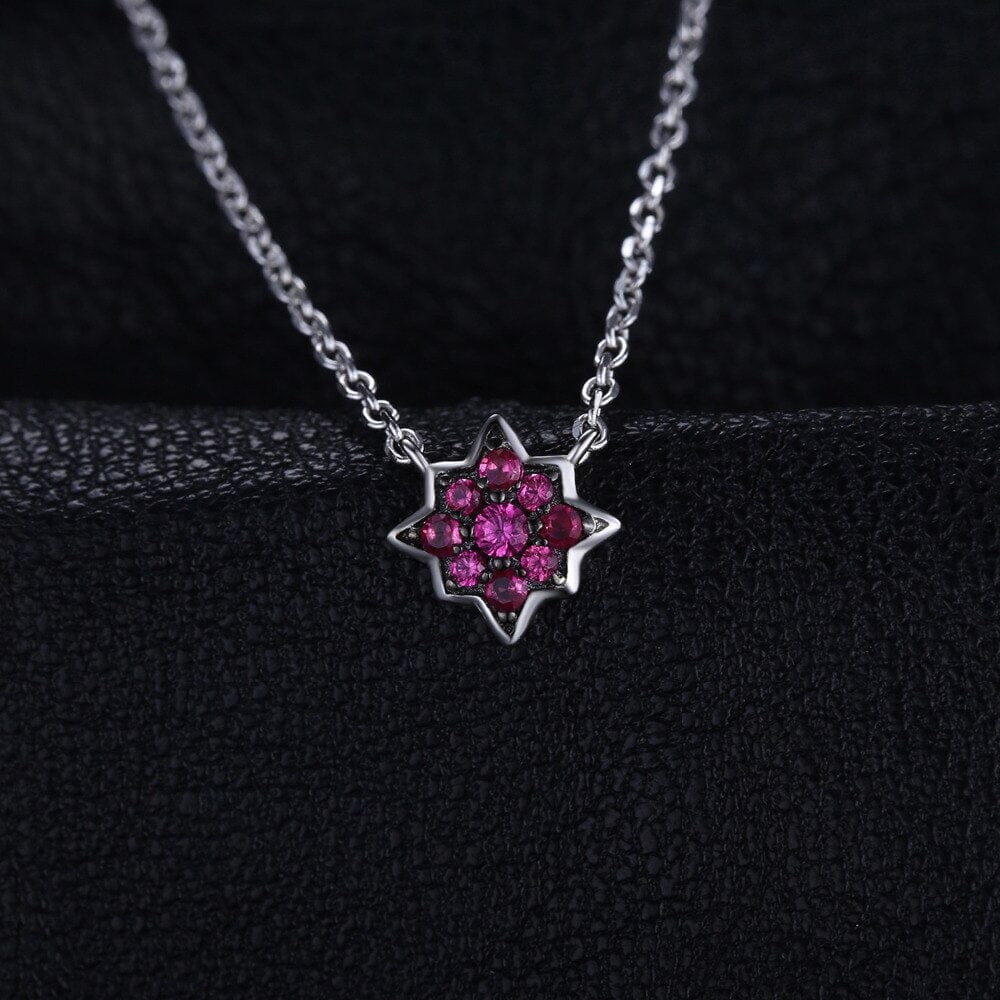 Flower Pink Ruby 925 Sterling Silver Pendant NecklaceNecklaces