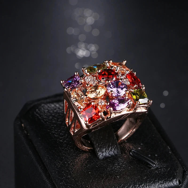 Emmaya Rose Gold Colorful Zircon Square Ring