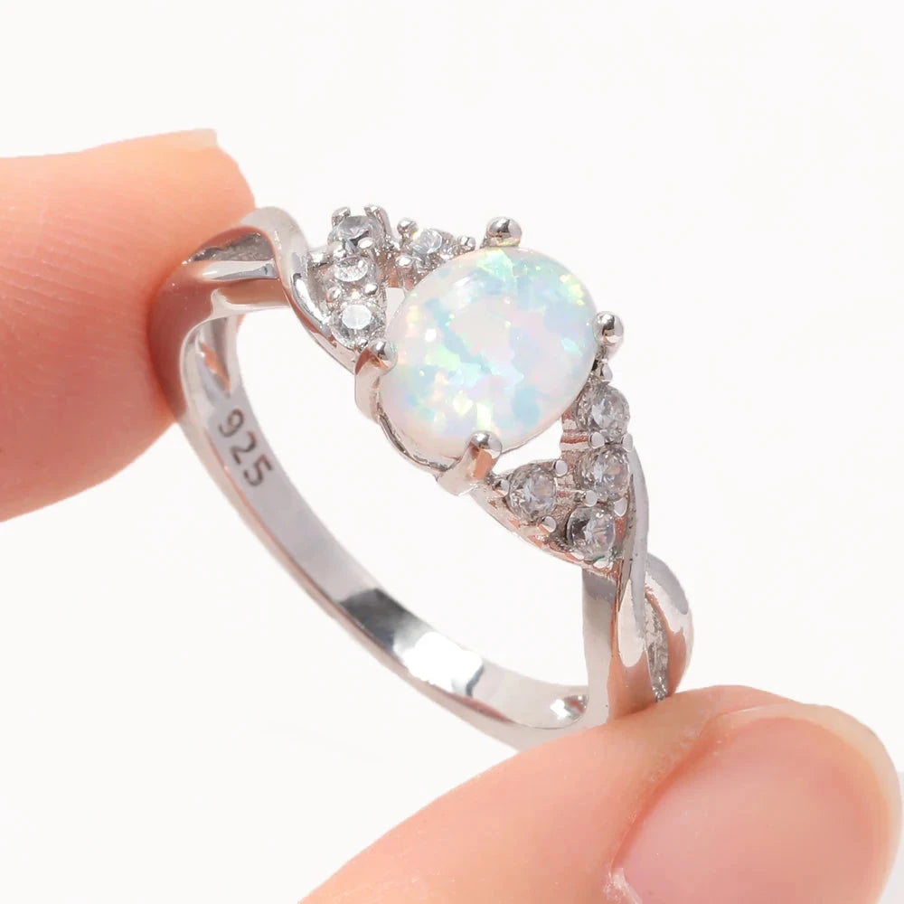 White Fire Opal Cubic Zirconia Silver Plated