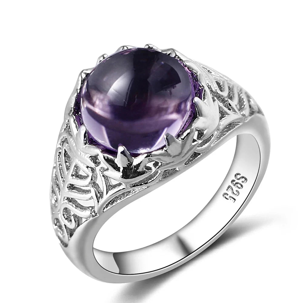 Risen Vintage Rings For Women Elegant Round Created Amethyst Ring