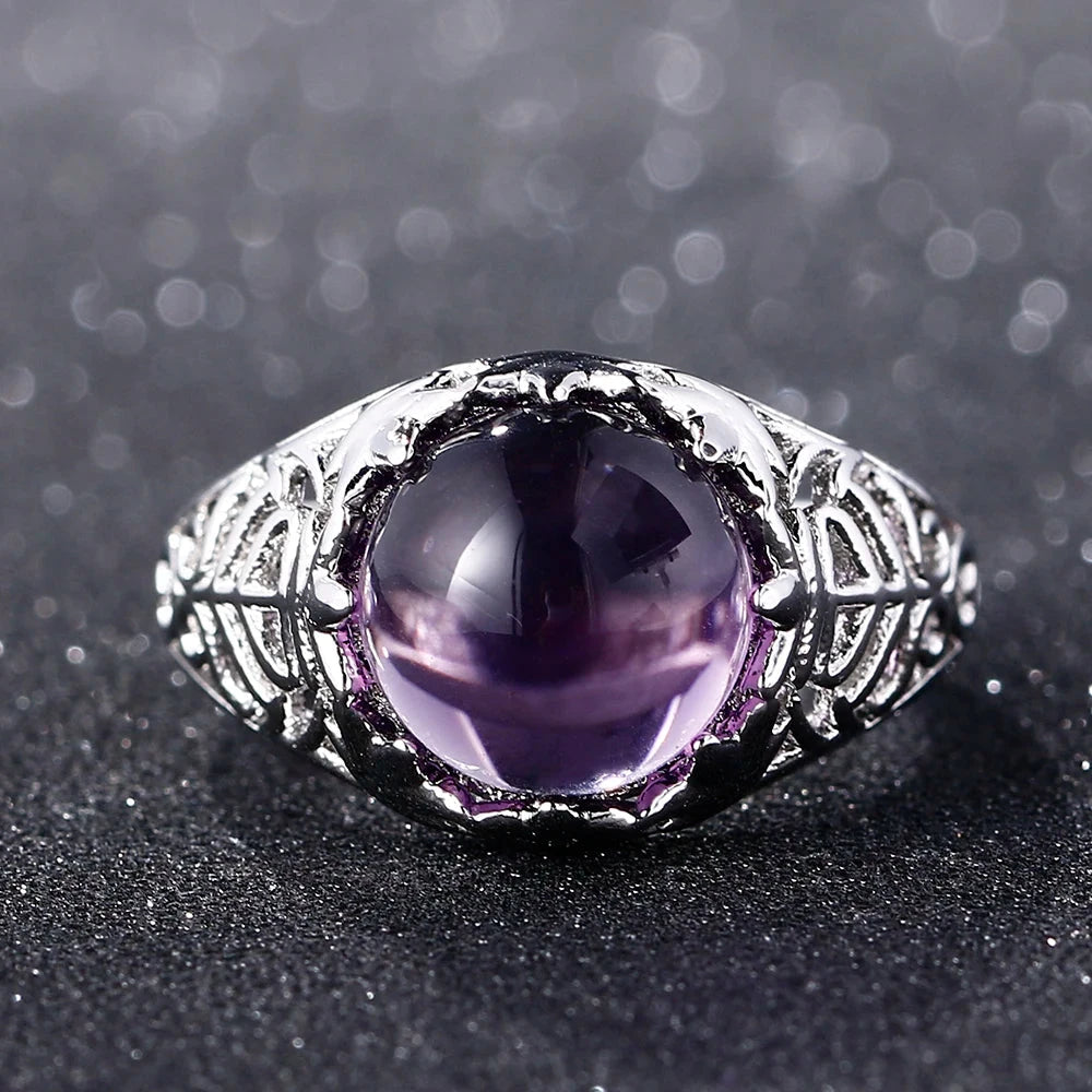 Risen Vintage Rings For Women Elegant Round Created Amethyst Ring