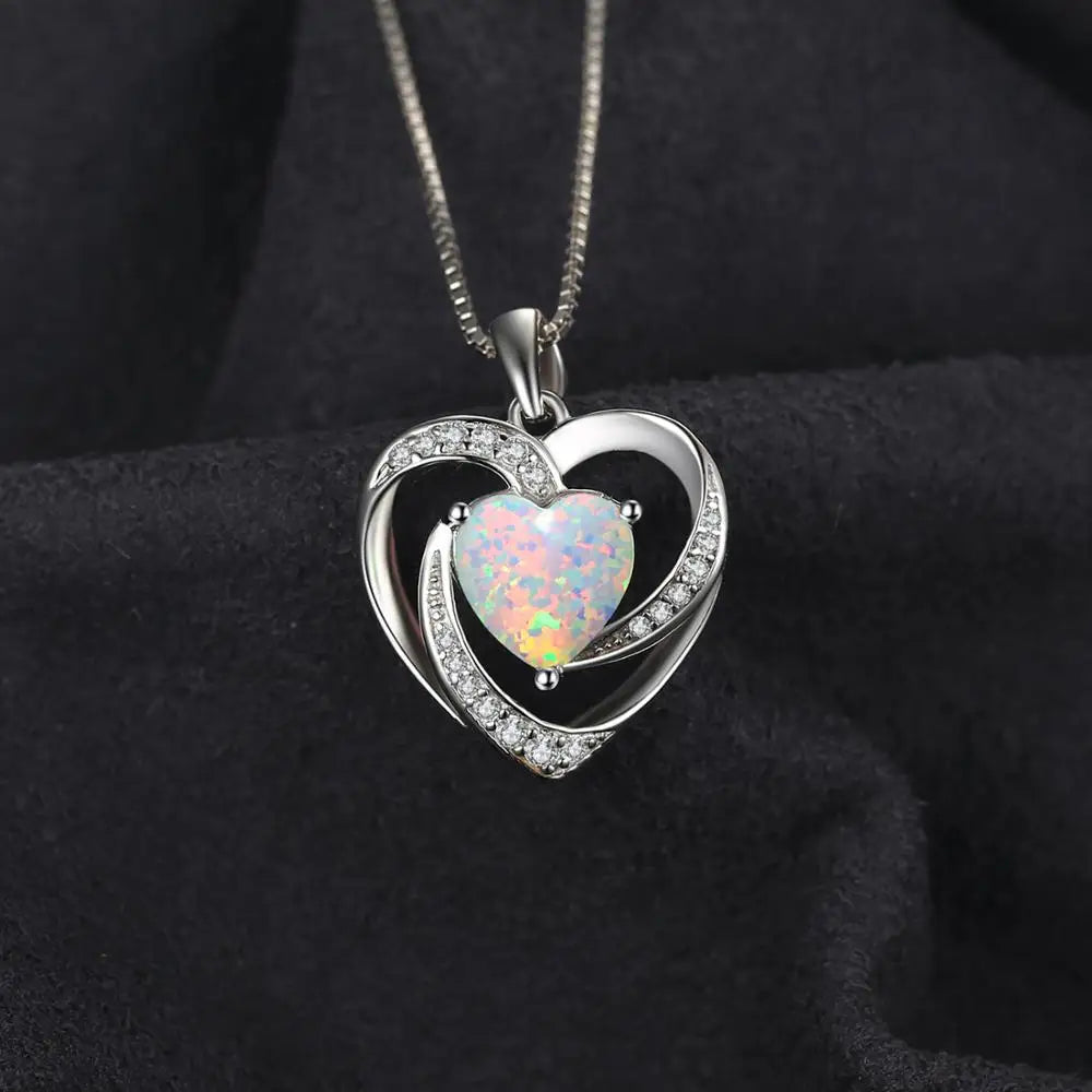 Heart Love 2.4ct Created Opal 925 Sterling Silver Pendant Necklace for Women (Pendant Only)