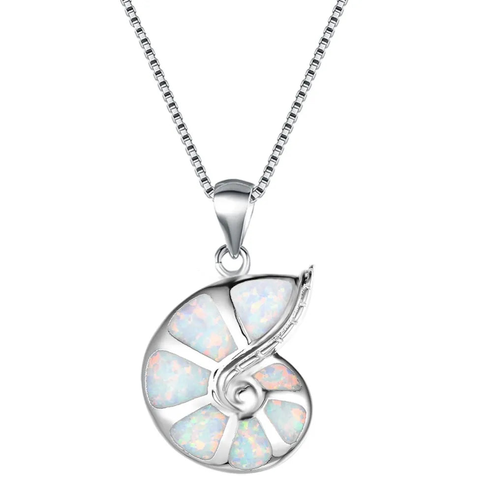 Opal Conch Pendants 925 Sterling Silver Box Chain NecklaceNecklaceWhite