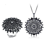 Natural Black Spinel Pendant 925 Sterling Silver Necklace and RingJewelry Sets5