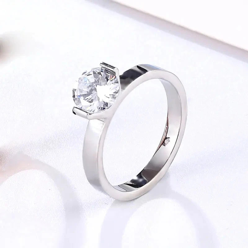 Gold Titanium Steel 1 Carat Crystal Wedding Ring for WomenWHITE6