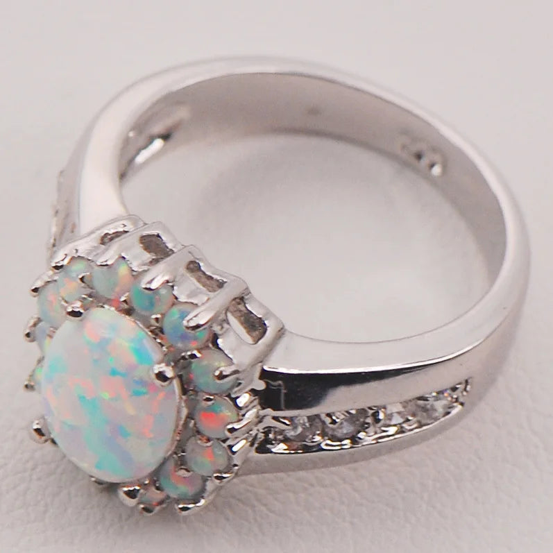 White Fire Opal Australia 925 Sterling Silver Woman Jewelry Ring