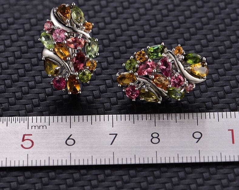 Tourmaline Citrine & Peridot Multi Gemstones Clasp 925 Sterling Silver EarringsEarrings