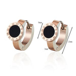 Elegant Roman Numeral Hoop Earrings – White Shell & Black Enamel