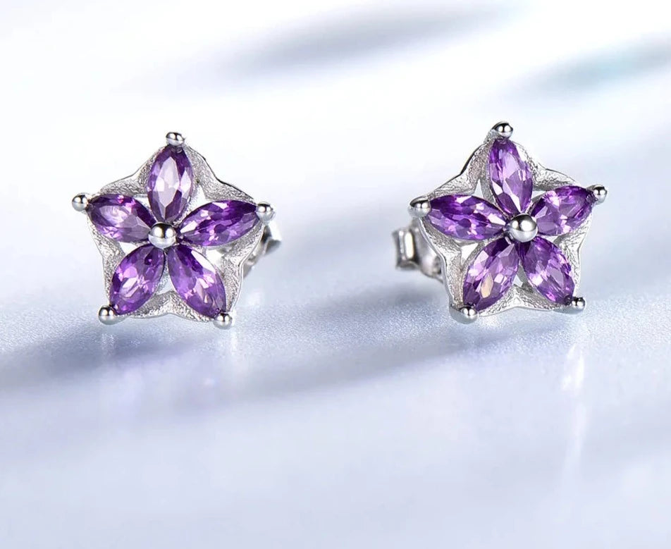 Staria Real 925 Sterling Silver Jewelry Created Nano Amethyst Stud Earrings
