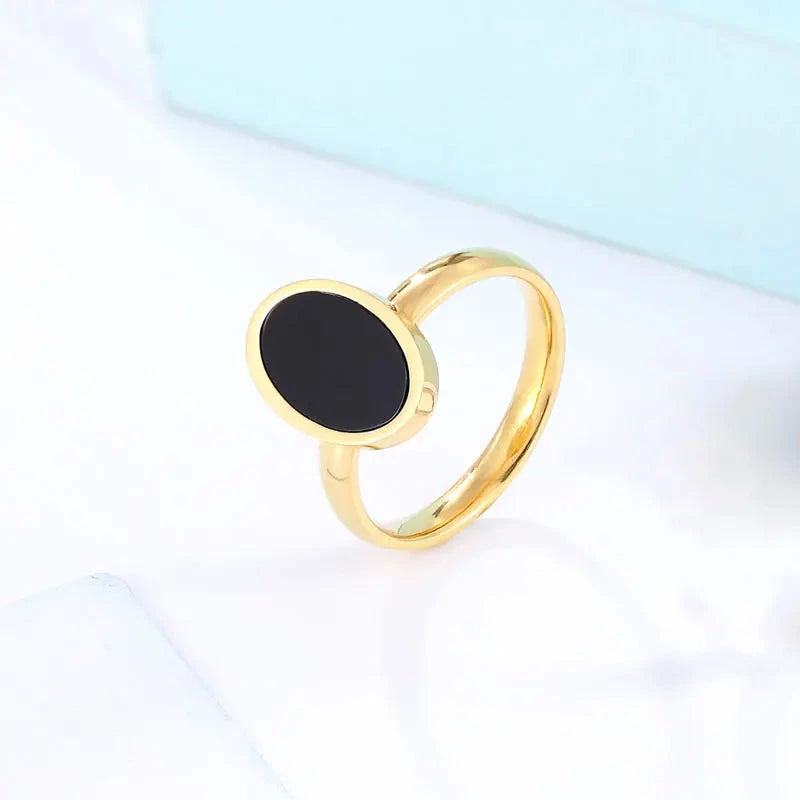 Black Oval Enamel Gold Stainless Steel Women’s RingGold8