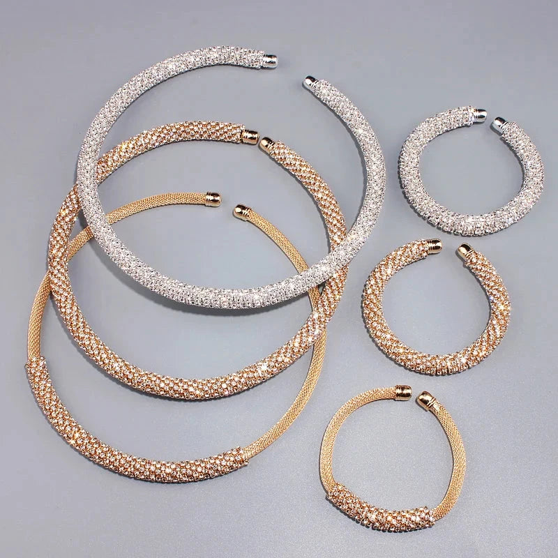 Luxury Crystal Collar Necklace Gold/Silver Plated Rhinestone Torques Choker
