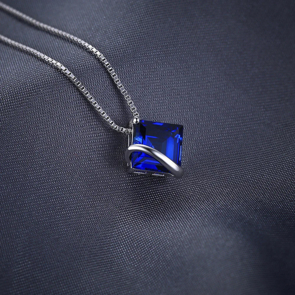 3.3ct Square Created Blue Sapphire 925 Sterling Silver Pendant (only)