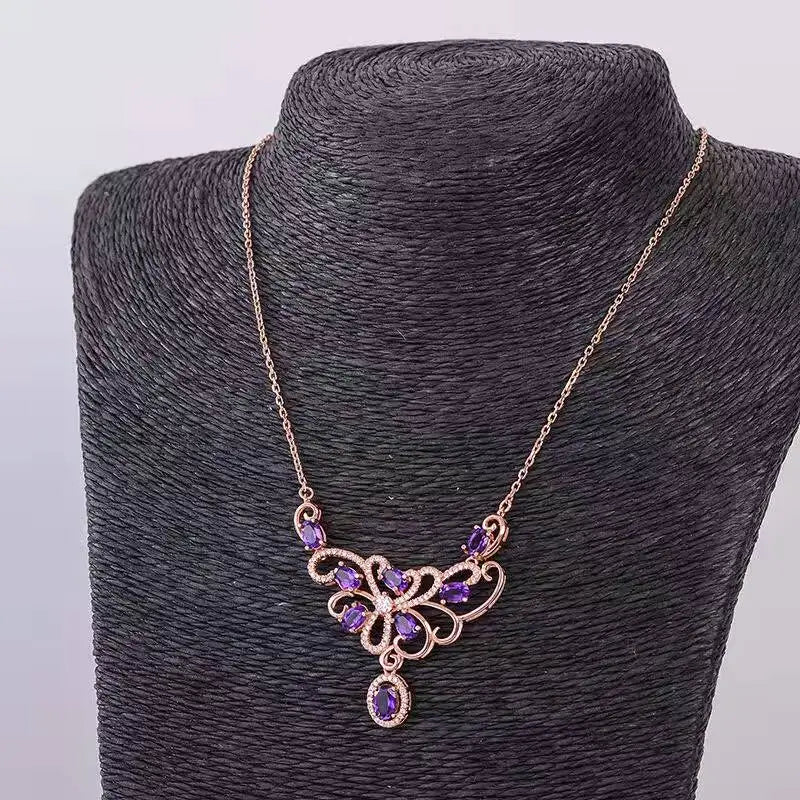 Iconic 8pcs Amethyst Necklace Pendant Solid
