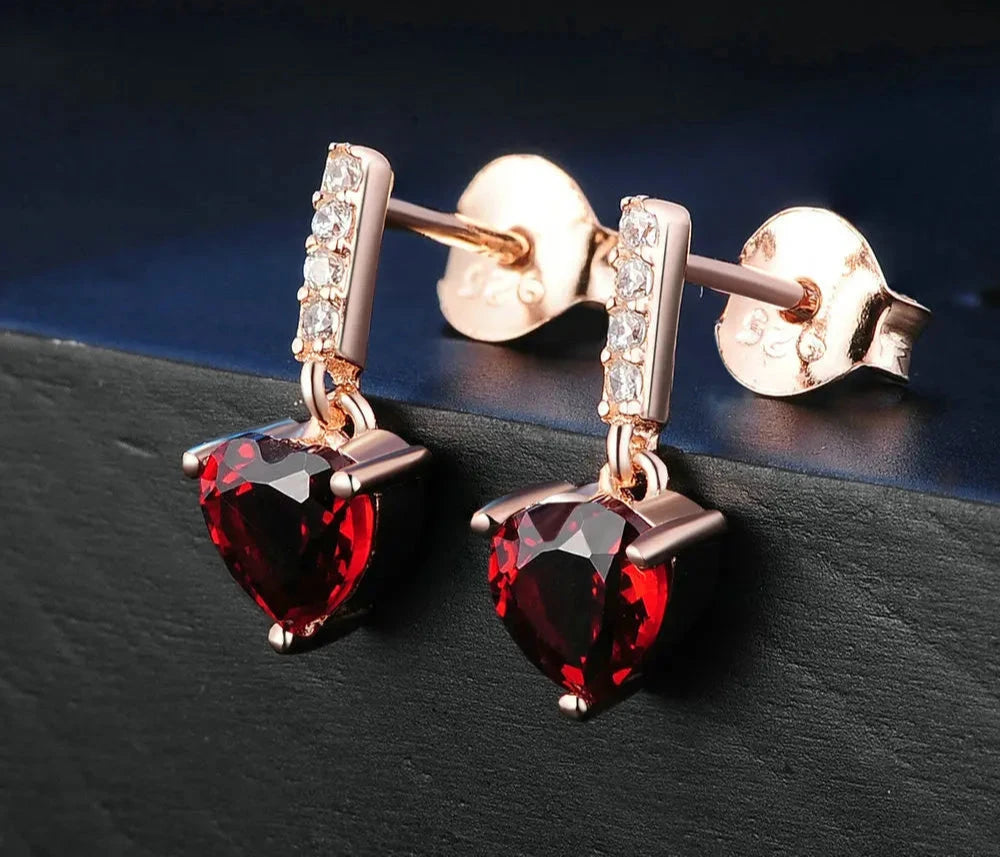 925 Sterling Silver Earrings For Women Heart Garnet Gemstone