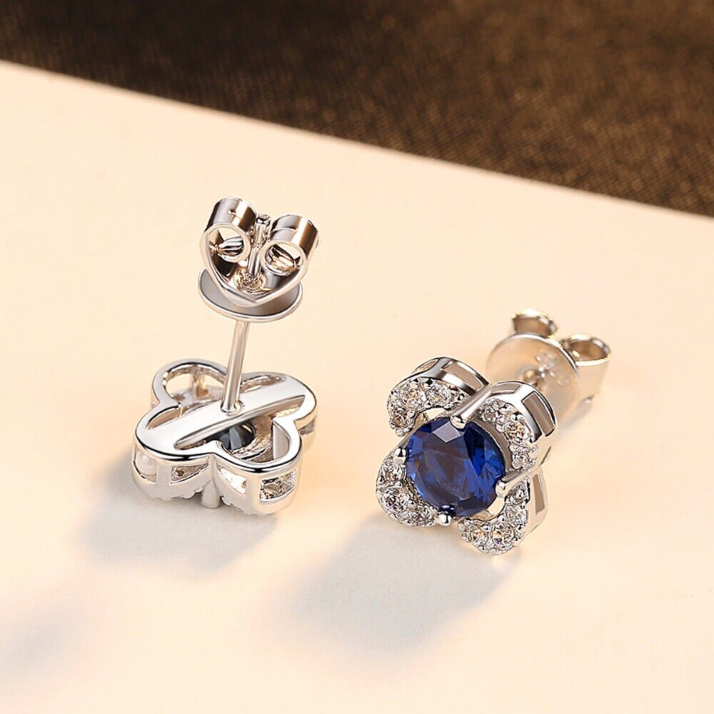 Sapphire Gemstone 925 Sterling Silver Flower Stud EarringsEarrings
