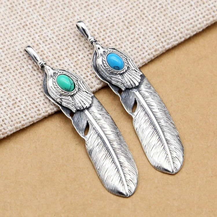 2019 Vintage Feather Eagle Inlaid turquoise Pendant 100% Real 925 Sterling Silver Men Women Necklace Pendant jewelery making P35