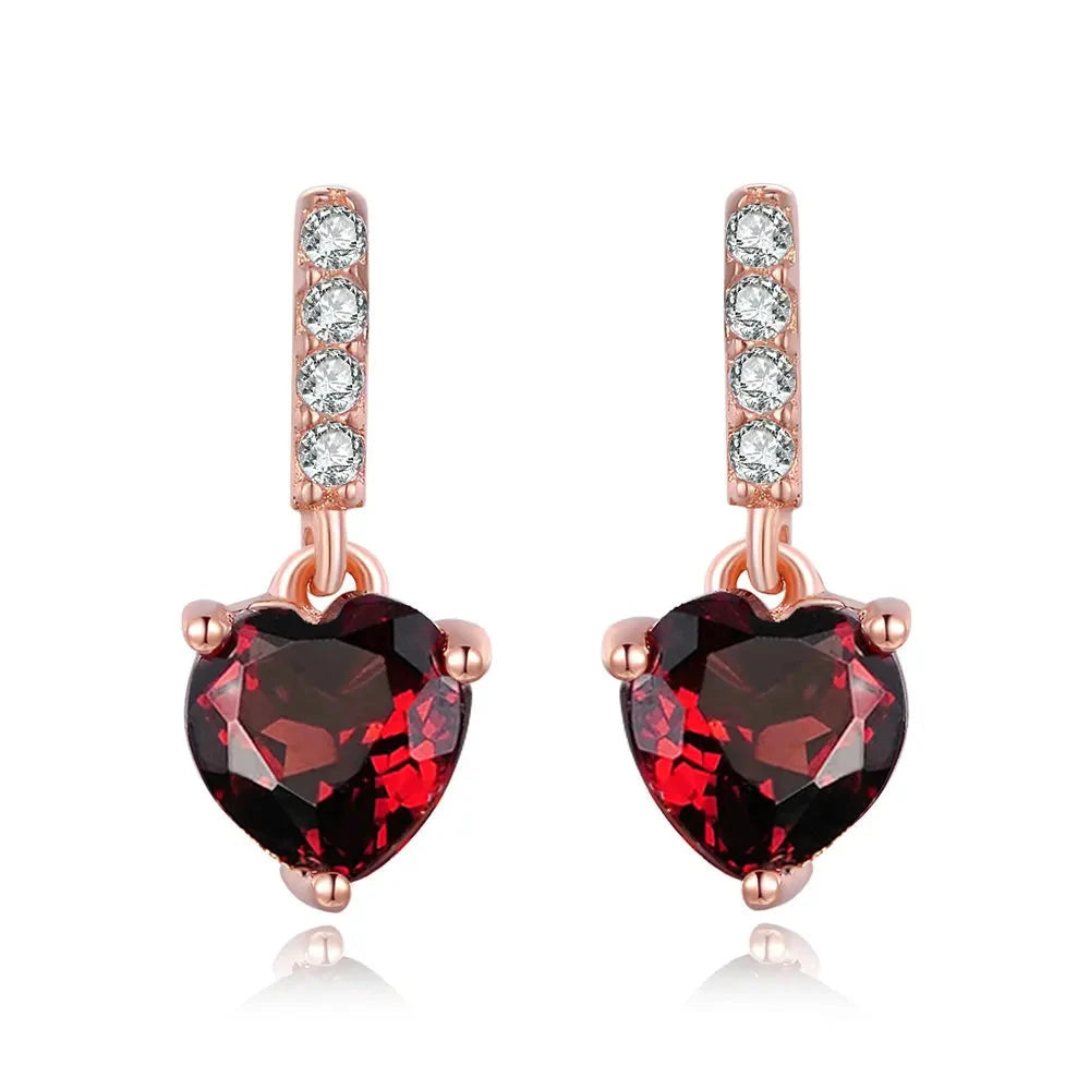 925 Sterling Silver Earrings For Women Heart Garnet Gemstone