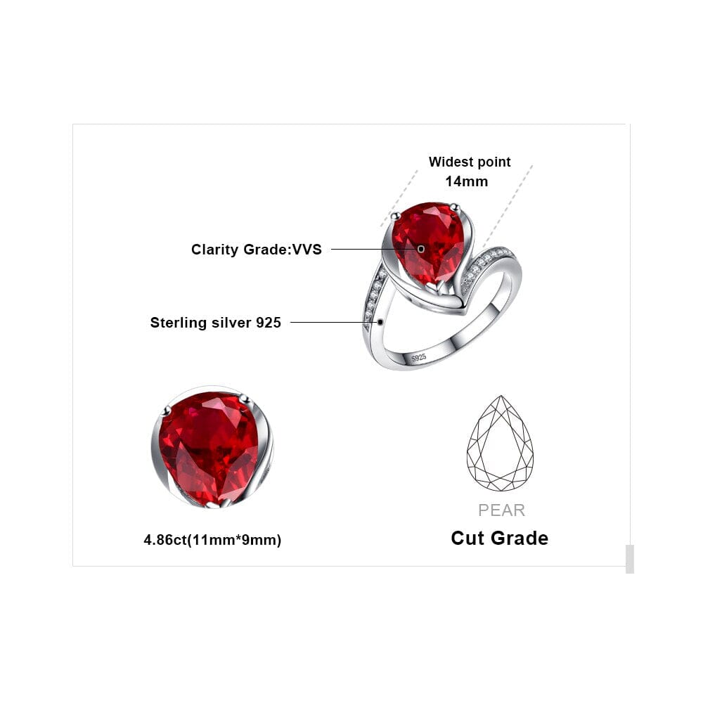 4.9ct Ruby Water Drop Pear Silver RingRing