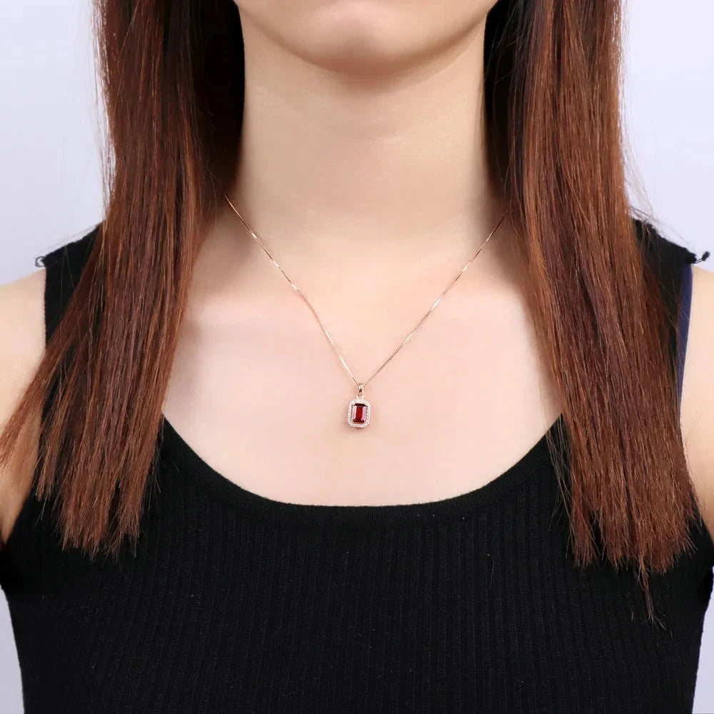 Classic Square Natural Gemstone Garnet Necklace & Pendant