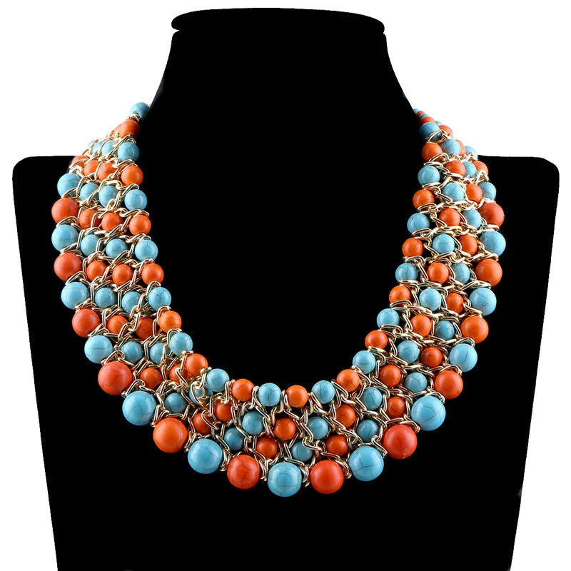 Turquoise Stands Weaving Statement Necklace for Women