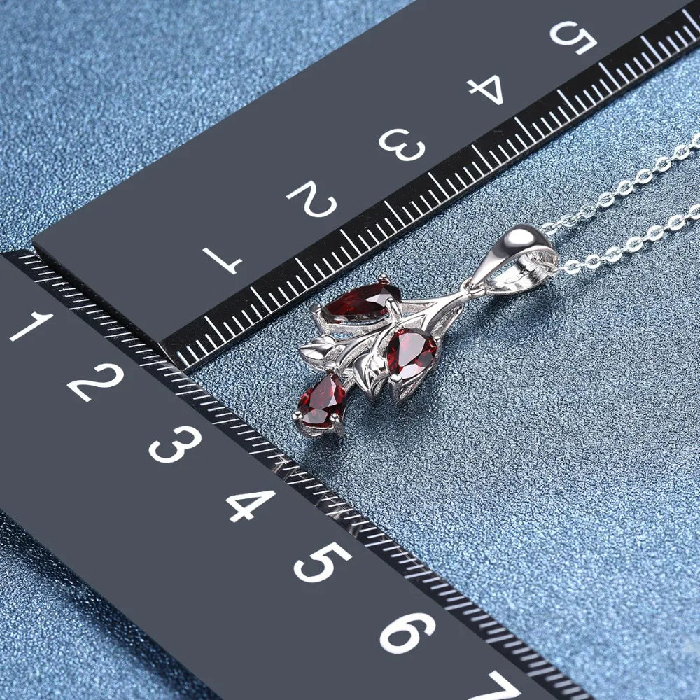 Elegant Natural Red Garnet 925 Silver Pendant Genuine Gemstone
